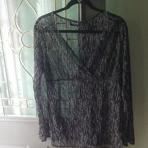 New York & Company Black and White Sheer Top